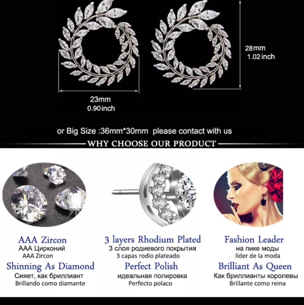 Sterling silver and cubic zircon earring round - Picture 14 of 14